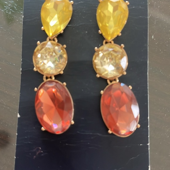 J. Crew Statement Earrings Gold tone Crystals yellow orange pink NWT - Picture 3 of 5
